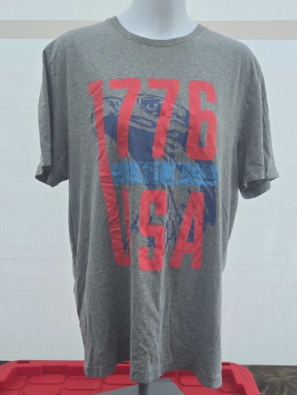 City Streets Gray Tee with Red 1776 USA and Blue Eagle Graphic